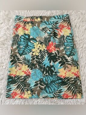 Koret Tropical Hawaiian Resort Vacation Luau Colorful Leaf Print Pencil Skirt 16
